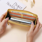 Genuine Leather Wallet RFID Blocking Wallet Long Zipper Clutch Women'S Phone - Light Green - Size m