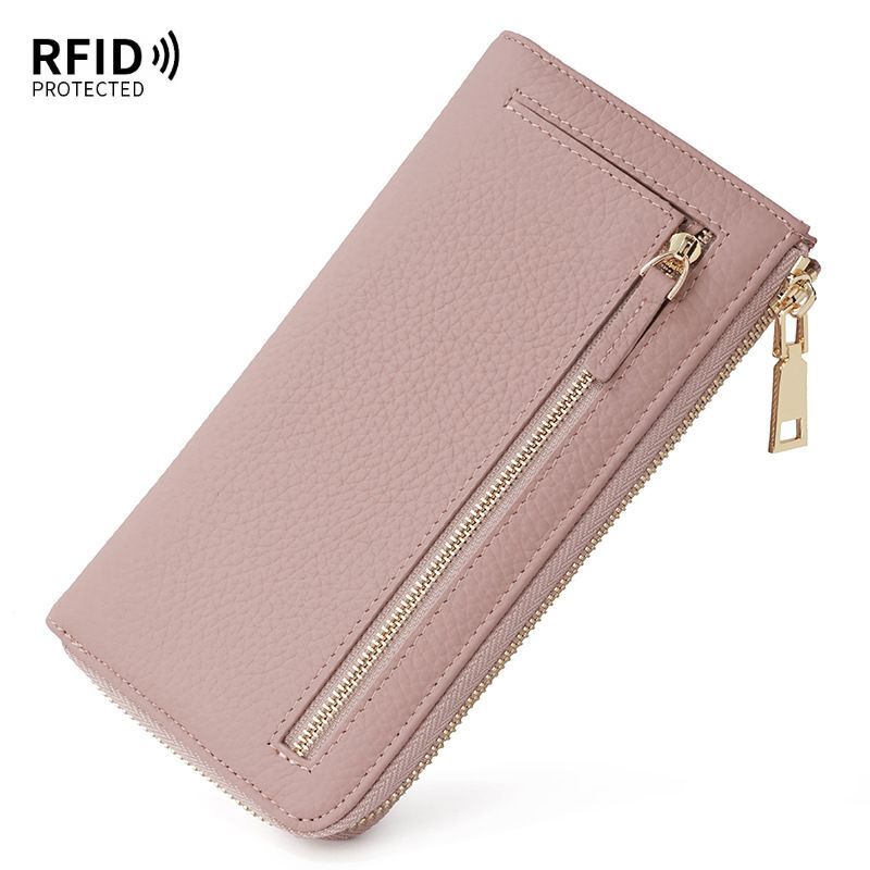 Genuine Leather Wallet RFID Blocking Wallet Long Zipper Clutch Women'S Phone - Yellow - Size m