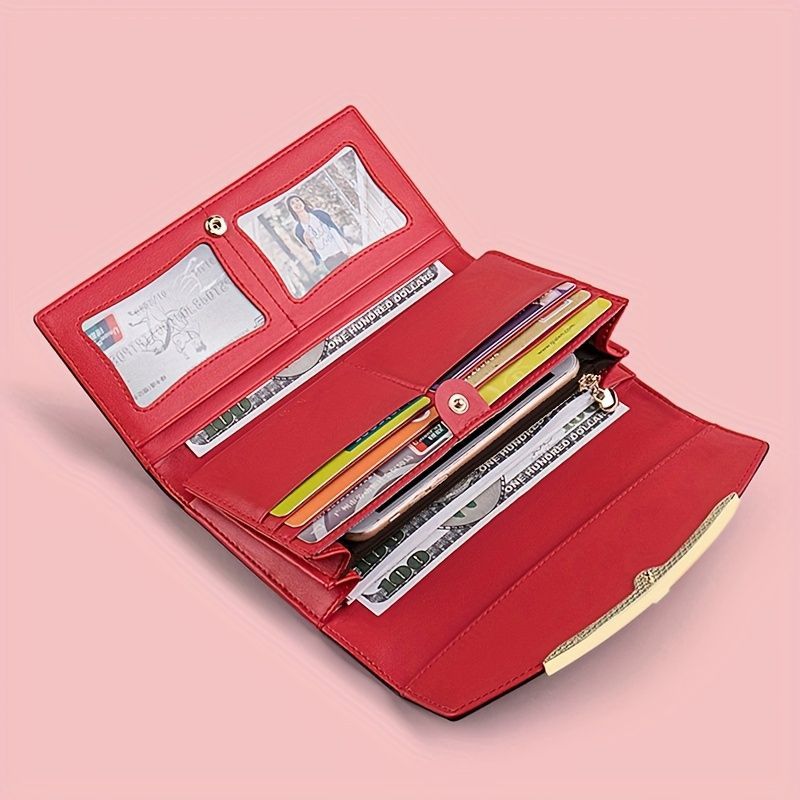 Women'S Genuine Leather Wallet Long Wallet Clutch Large Capacity Wallet - Red - Size m