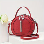 Ladies Handbag Round Handbag Croc-Embossed Handbag Tassel Handbag High-Quality - Beige - Size L