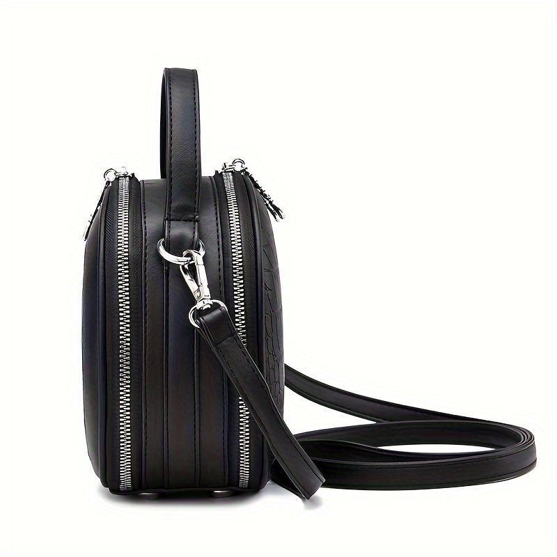 Ladies Handbag Round Handbag Croc-Embossed Handbag Tassel Handbag High-Quality - Khaki - Size L