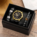 Men'S Bracelet Watch Set Single Calendar Watch Fake Three Eye Watch Canvas - Black - Size 14