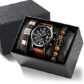 Men'S Bracelet Watch Set Single Calendar Watch Fake Three Eye Watch Canvas - Black - Size 15