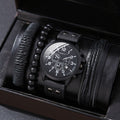 Men'S Bracelet Watch Set Single Calendar Watch Fake Three Eye Watch Canvas - Black - Size 17
