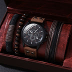 Men'S Bracelet Watch Set Single Calendar Watch Fake Three Eye Watch Canvas - Black - Size 17