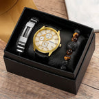 Men'S Bracelet Watch Set Single Calendar Watch Fake Three Eye Watch Canvas - Black - Size 17