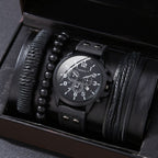 Men'S Bracelet Watch Set Single Calendar Watch Fake Three Eye Watch Canvas - Black - Size 18