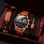 Men'S Bracelet Watch Set Single Calendar Watch Fake Three Eye Watch Canvas - Black - Size 19