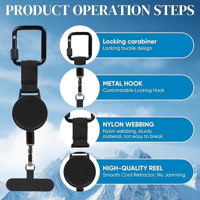 2pcs Retractable Phone Tether, Outdoor Anti-Theft Retractables Phone Lanyard,Phone Lanyard With Secure Locking Clip and 360° Anti-Tangle Design for Travel Hiking Skiing