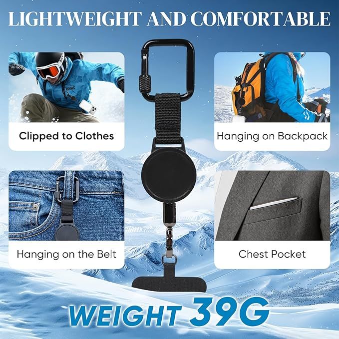 2pcs Retractable Phone Tether, Outdoor Anti-Theft Retractables Phone Lanyard,Phone Lanyard With Secure Locking Clip and 360° Anti-Tangle Design for Travel Hiking Skiing