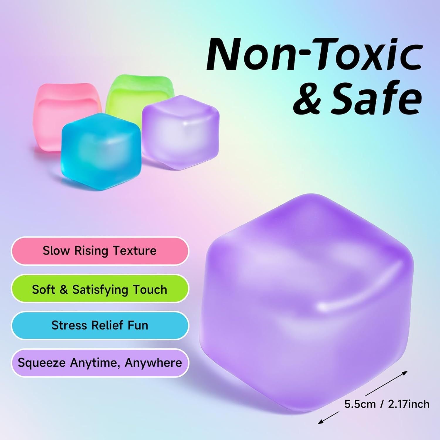 Ice Cube Squishy Toy 5.5*5.5cm Slow Rising Stress Relief Fidget Toy Soft Squeeze Sensory Toy for Kids and Adults(Blue)