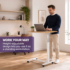 EQUIPMED Overbed Table with Gas Lift, 15kg Load, Steel Frame, 78-107cm Adjustable Height, Lockable Castors, Home Care Use