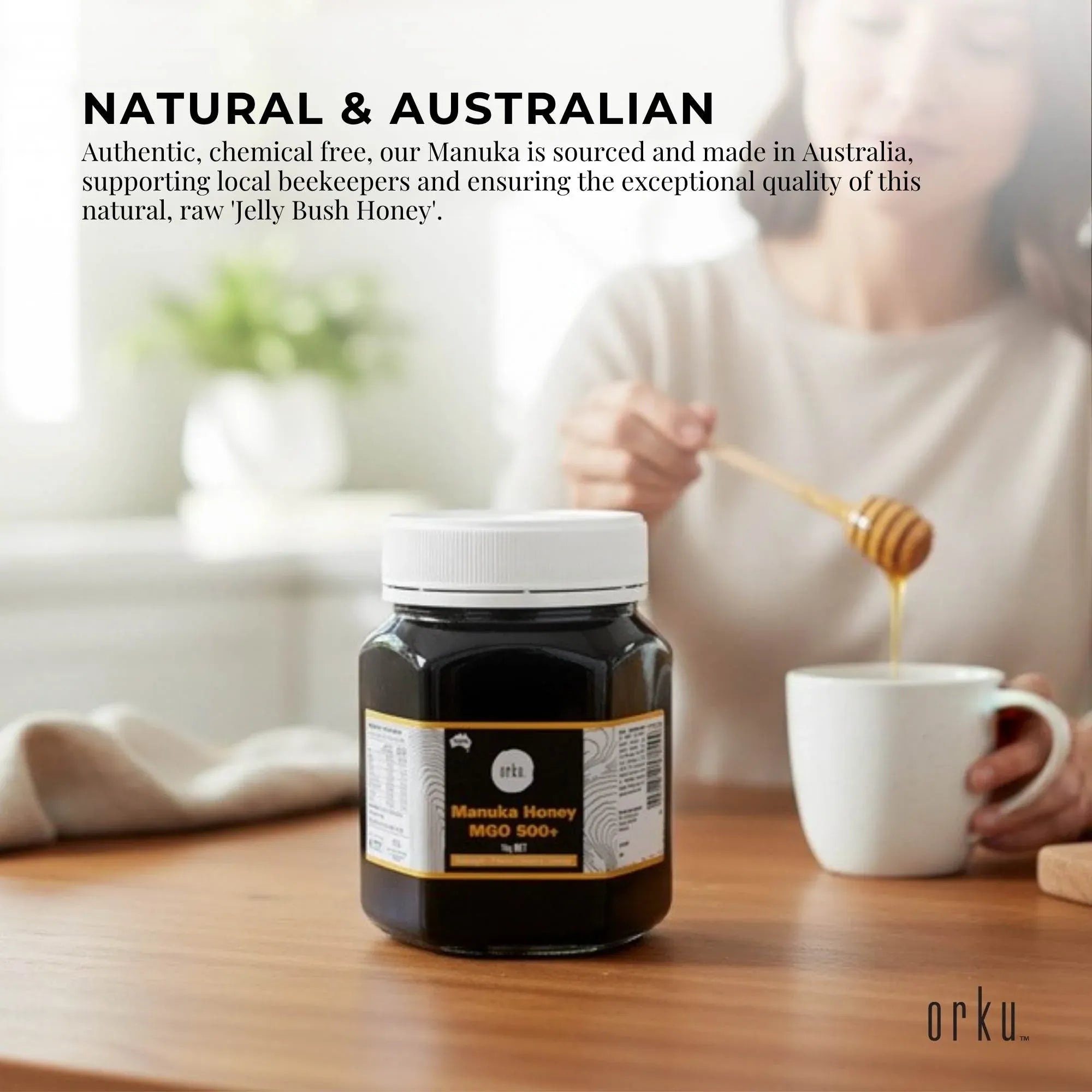 Orku 1Kg MGO 500+ Australian Manuka Honey - 100% Raw Natural Pure Jelly Bush