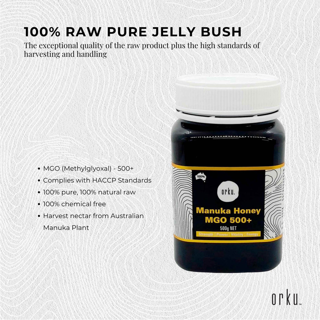 Orku 500g MGO 500+ Australian Manuka Honey - 100% Raw Natural Pure Jelly Bush
