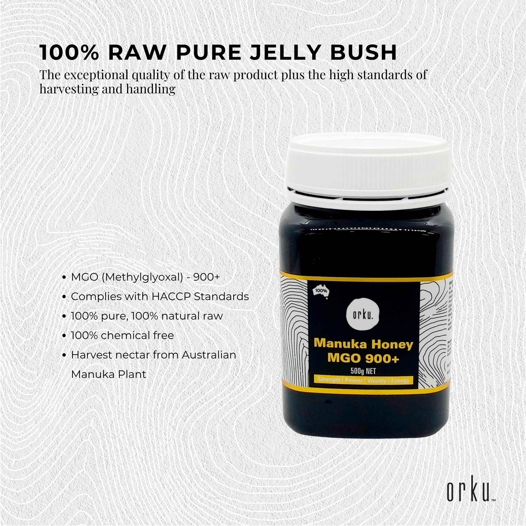 Orku 500g MGO 900+ Australian Manuka Honey - 100% Raw Natural Pure Jelly Bush