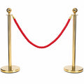 Gold Queue Barrier Stanchion Set of 2 with Red Velvet Rope Crowd Control Bollards