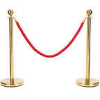 Gold Queue Barrier Stanchion Set of 2 with Red Velvet Rope Crowd Control Bollards