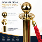 Gold Queue Barrier Stanchion Set of 2 with Red Velvet Rope Crowd Control Bollards