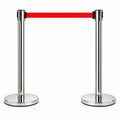 2 Pack Queue Barrier Stanchion Posts Retractable Belt Crowd Control Safety Barrier Silver Red