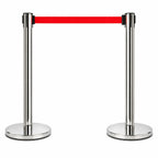 2 Pack Queue Barrier Stanchion Posts Retractable Belt Crowd Control Safety Barrier Silver Red