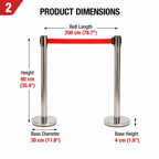 2 Pack Queue Barrier Stanchion Posts Retractable Belt Crowd Control Safety Barrier Silver Red
