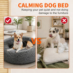 Dog Pet Cat Calming Bed Warm Plush Round Nest Comfy Sleeping Bed Dark Grey 90cm
