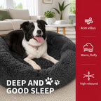 Dog Pet Cat Calming Bed Warm Plush Round Nest Comfy Sleeping Bed Dark Grey 90cm
