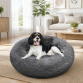 Dog Pet Cat Calming Bed Warm Plush Round Nest Comfy Sleeping Bed Dark Grey 70cm