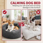 Dog Pet Cat Calming Bed Warm Plush Round Nest Comfy Sleeping Bed Dark Grey 70cm