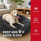 Dog Pet Cat Calming Bed Warm Plush Round Nest Comfy Sleeping Bed Dark Grey 70cm