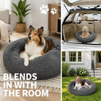 Dog Pet Cat Calming Bed Warm Plush Round Nest Comfy Sleeping Bed Dark Grey 70cm