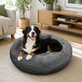 Dog Pet Cat Calming Bed Warm Plush Round Nest Comfy Sleeping Bed Dark Grey 100cm