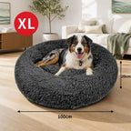 Dog Pet Cat Calming Bed Warm Plush Round Nest Comfy Sleeping Bed Dark Grey 100cm