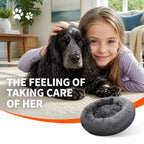 Dog Pet Cat Calming Bed Warm Plush Round Nest Comfy Sleeping Bed Dark Grey 100cm