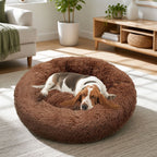 Pet Dog Bedding Warm Plush Round Comfortable Dog Nest Light Coffee Large 90cm