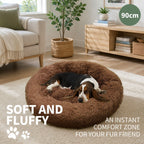 Pet Dog Bedding Warm Plush Round Comfortable Dog Nest Light Coffee Large 90cm