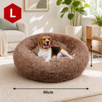 Pet Dog Bedding Warm Plush Round Comfortable Dog Nest Light Coffee Large 90cm