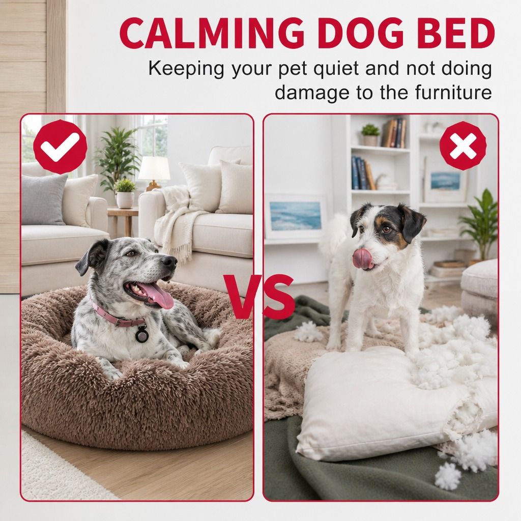 Pet Dog Bedding Warm Plush Round Comfortable Dog Nest Light Coffee Large 90cm