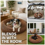 Pet Dog Bedding Warm Plush Round Comfortable Dog Nest Light Coffee Large 90cm