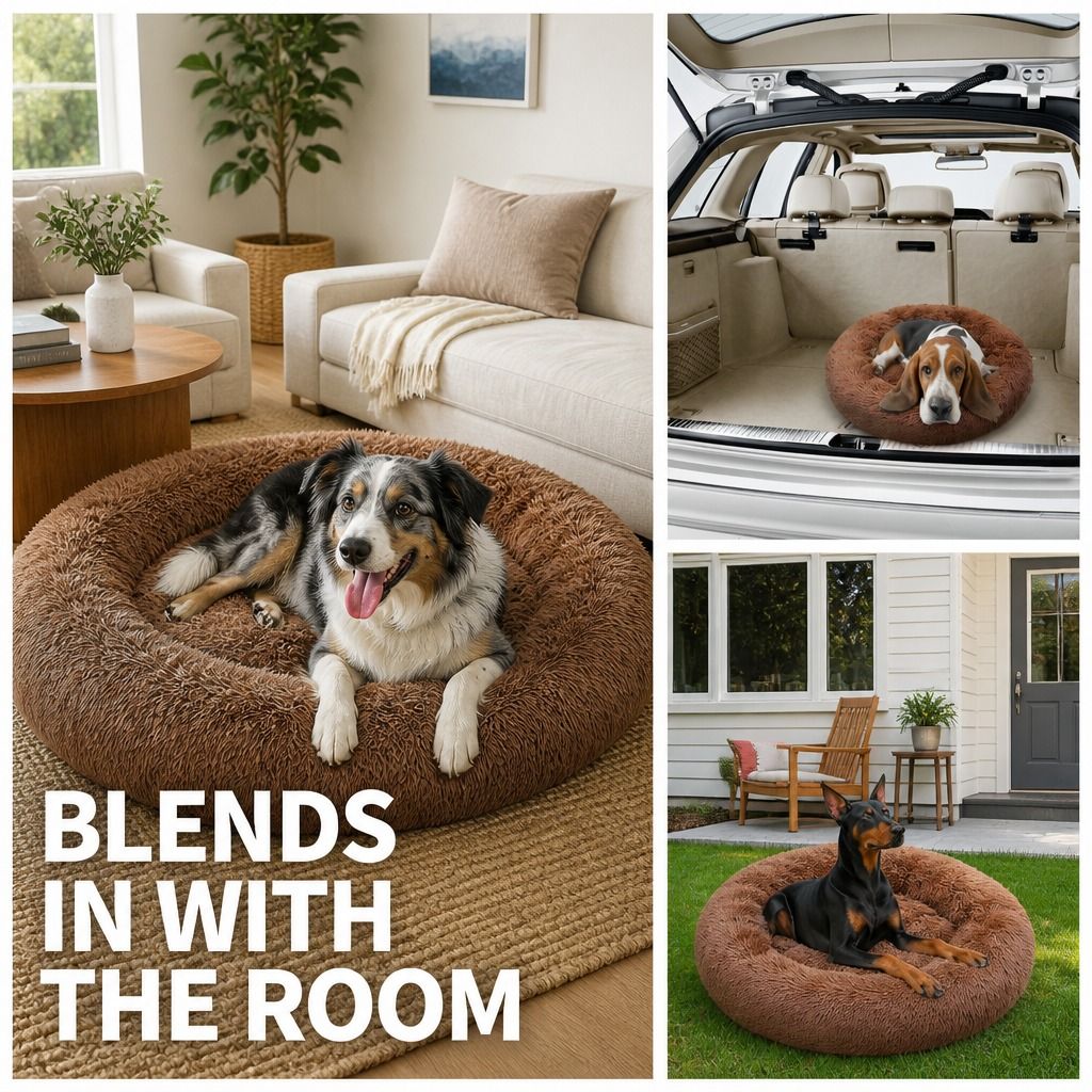 Pet Dog Bedding Warm Plush Round Comfortable Dog Nest Light Coffee Large 90cm
