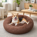 Pet Dog Bedding Warm Plush Round Comfortable Nest Sleeping kennel Coffee M 70cm