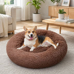 Pet Dog Bedding Warm Plush Round Comfortable Nest Sleeping kennel Coffee M 70cm