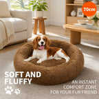 Pet Dog Bedding Warm Plush Round Comfortable Nest Sleeping kennel Coffee M 70cm