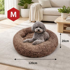 Pet Dog Bedding Warm Plush Round Comfortable Nest Sleeping kennel Coffee M 70cm
