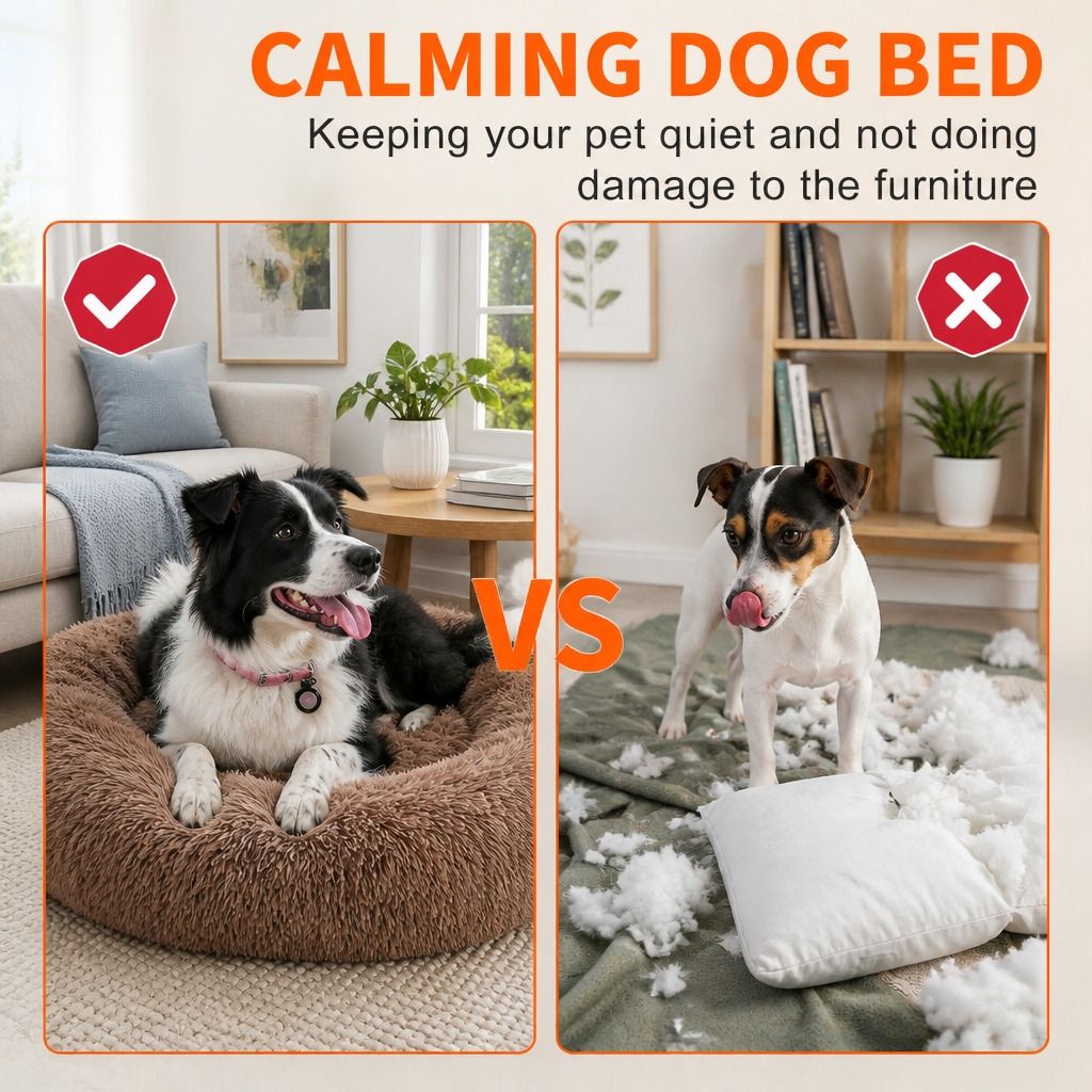 Pet Dog Bedding Warm Plush Round Comfortable Nest Sleeping kennel Coffee M 70cm