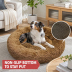 Pet Dog Bedding Warm Plush Round Comfortable Nest Sleeping kennel Coffee M 70cm