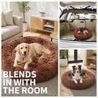 Pet Dog Bedding Warm Plush Round Comfortable Nest Sleeping kennel Coffee M 70cm