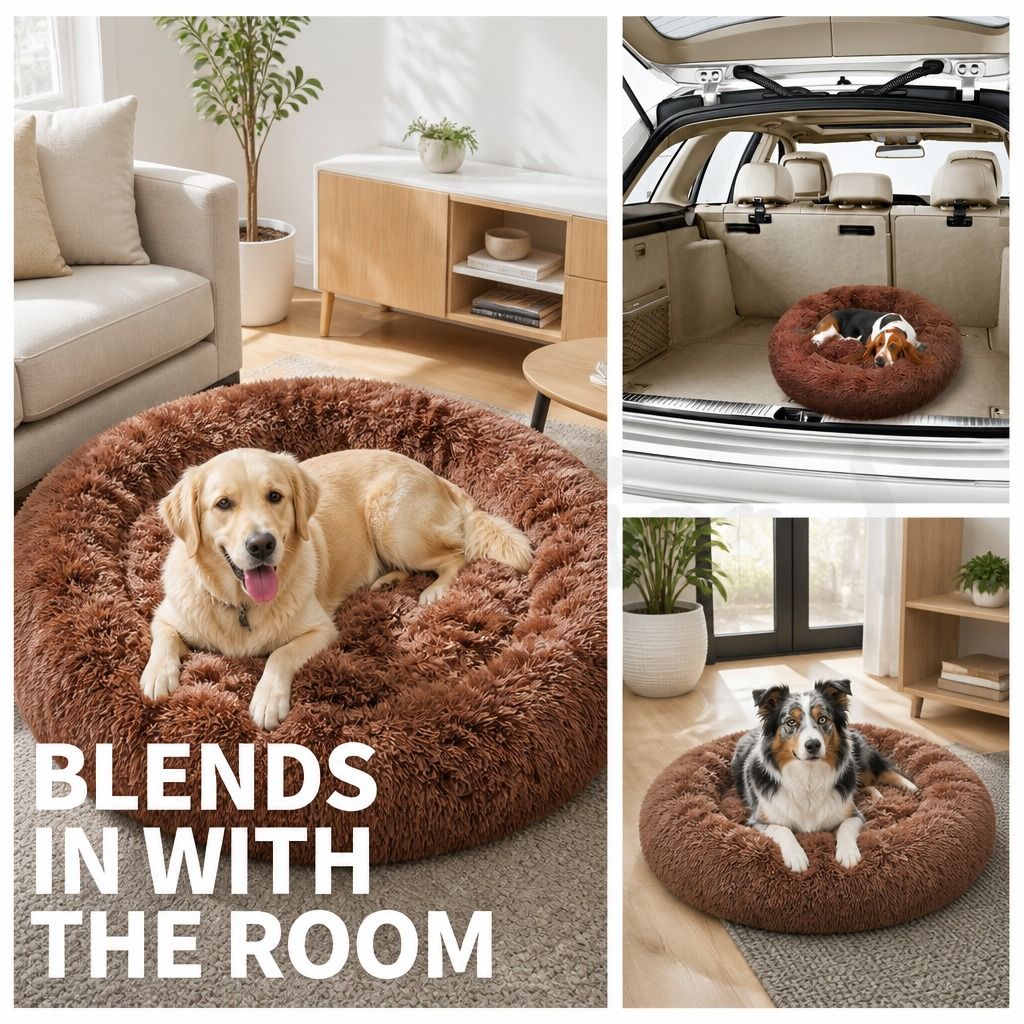 Pet Dog Bedding Warm Plush Round Comfortable Nest Sleeping kennel Coffee M 70cm