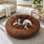 Pet Dog Bedding Warm Plush Round Comfortable Nest Sleeping kennel Coffee M 70cm