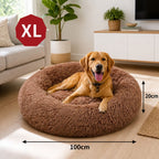 Pet Dog Bed Bedding Warm Plush Round Soft Dog Nest Light Coffee XL 100cm